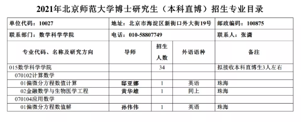 2021年北京师范大学接收校内外推荐免试硕士/博士研究生办法